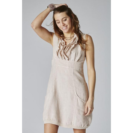 Short dress V-Line ruffles linen