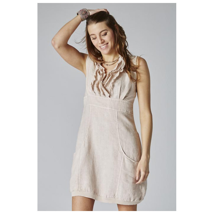 Short dress V-Line ruffles linen