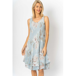 Sleeveless flower printed Dress.Totally lining and double layer at the bottom. Made in Italy
