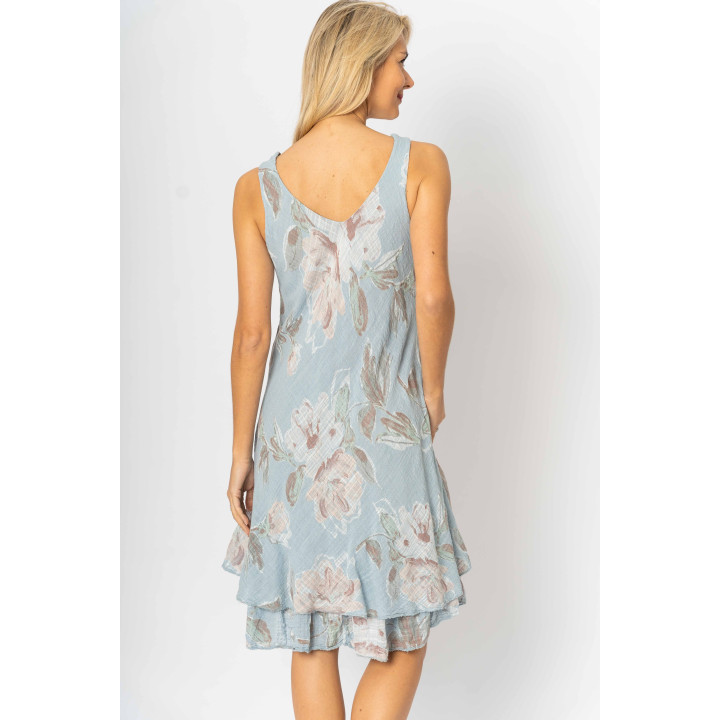 Sleeveless flower printed Dress.Totally lining and double layer at the bottom. Made in Italy