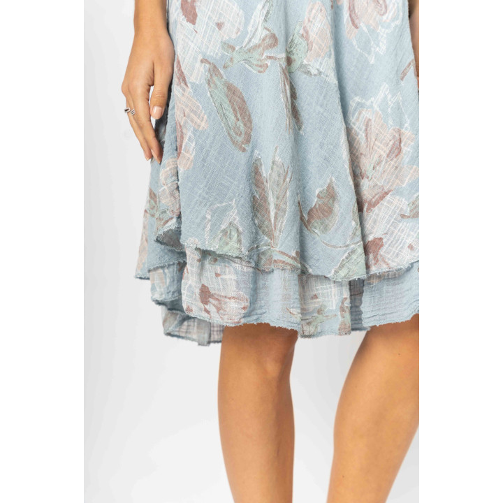 Sleeveless flower printed Dress.Totally lining and double layer at the bottom. Made in Italy