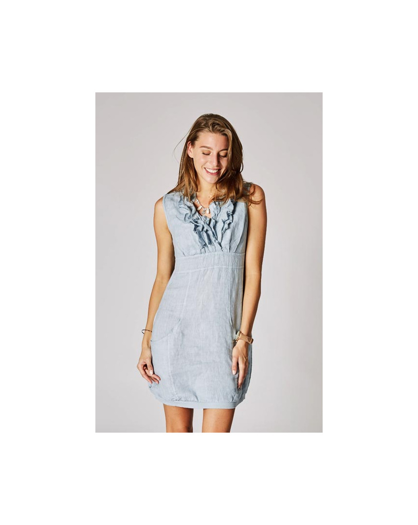 Short dress V-Line ruffles linen