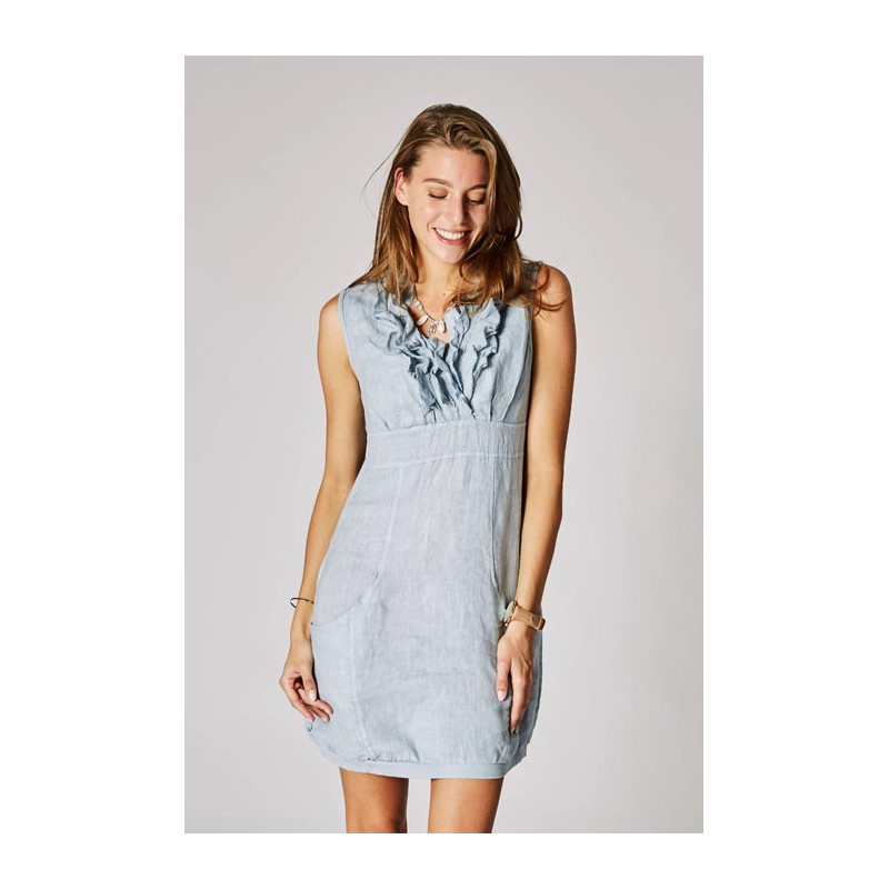 Short dress V-Line ruffles linen