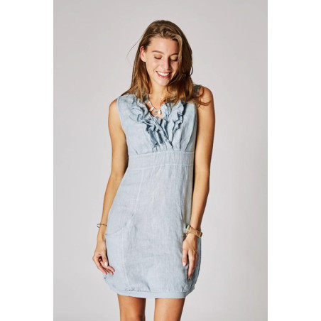 Short dress V-Line ruffles linen