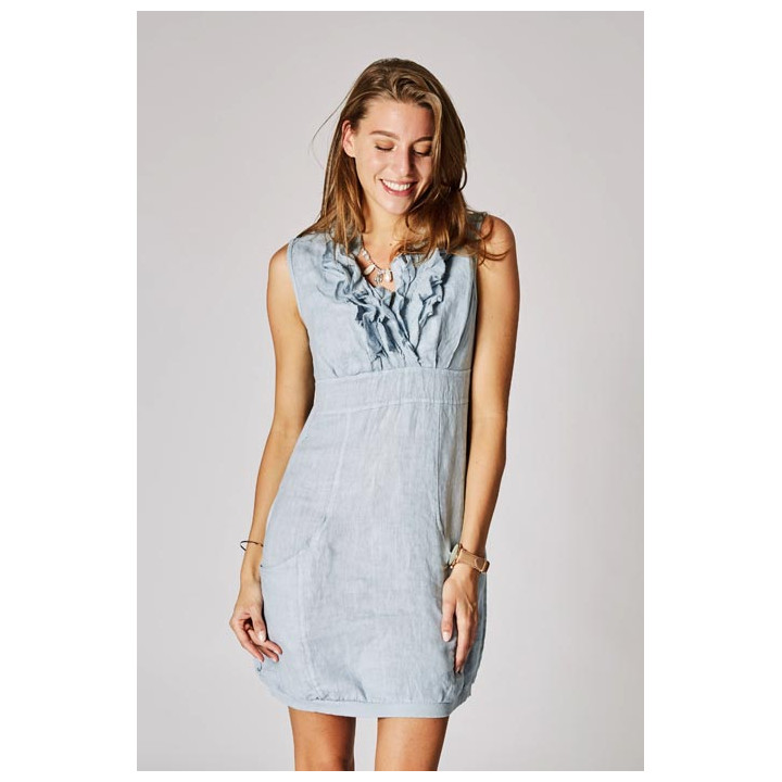 Short dress V-Line ruffles linen