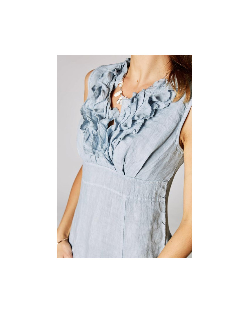 Short dress V-Line ruffles linen