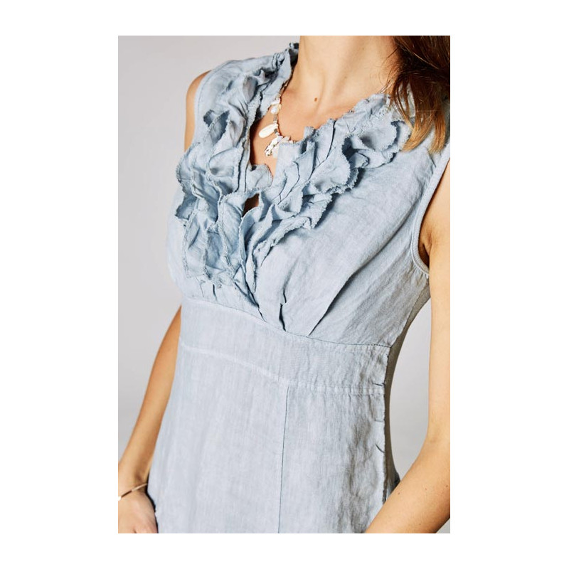 Short dress V-Line ruffles linen