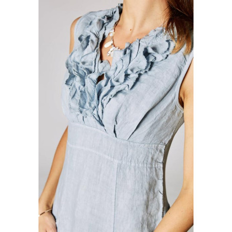 Short dress V-Line ruffles linen