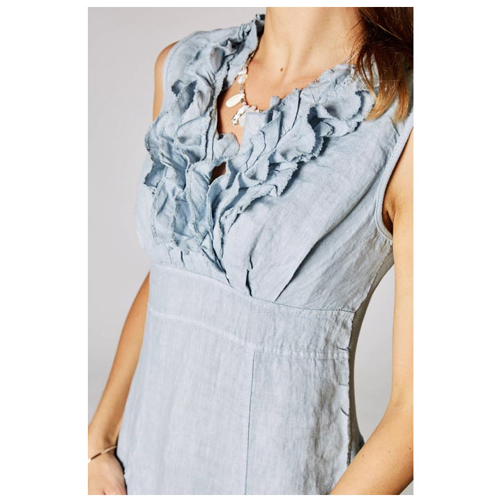 Short dress V-Line ruffles linen