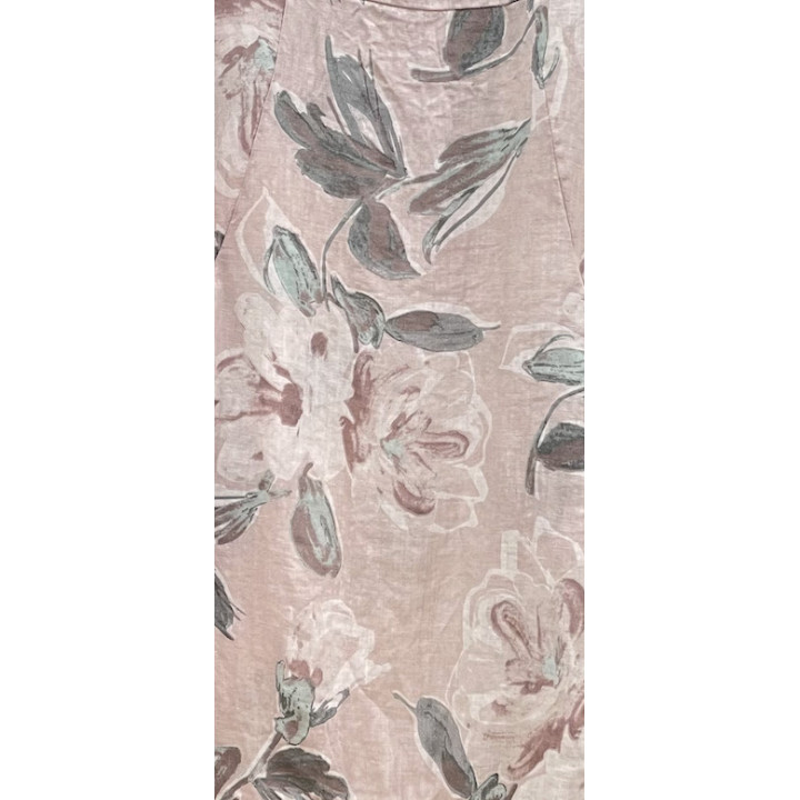 Flowers printed Balloon linen dress. Sleeveless, elastic band on side.  2 sizes S/M and L/XL  Linen  Made in Italy