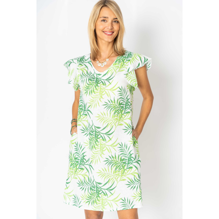 Leaf printed Linen Dress
