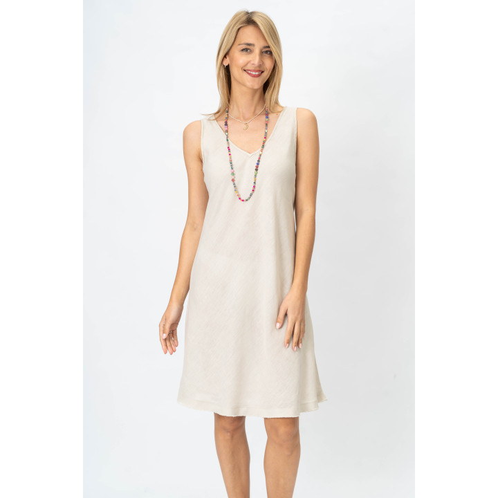 Linen V Neck Dress