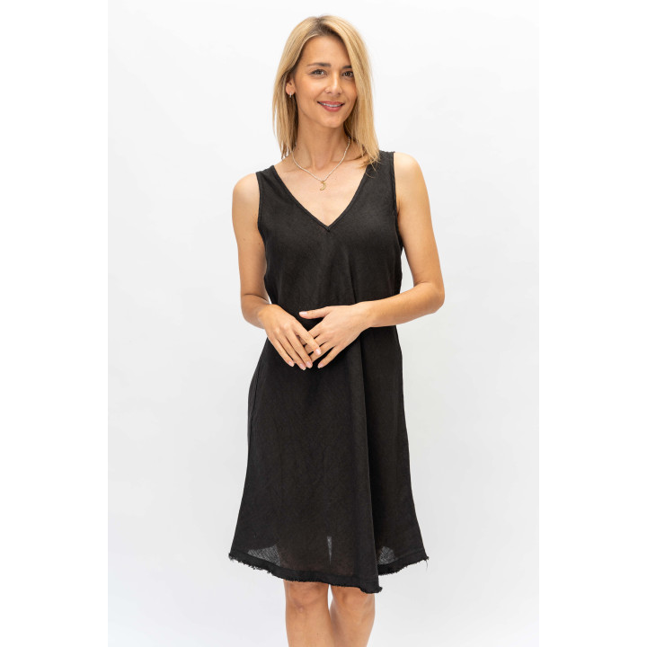 Linen V Neck Dress