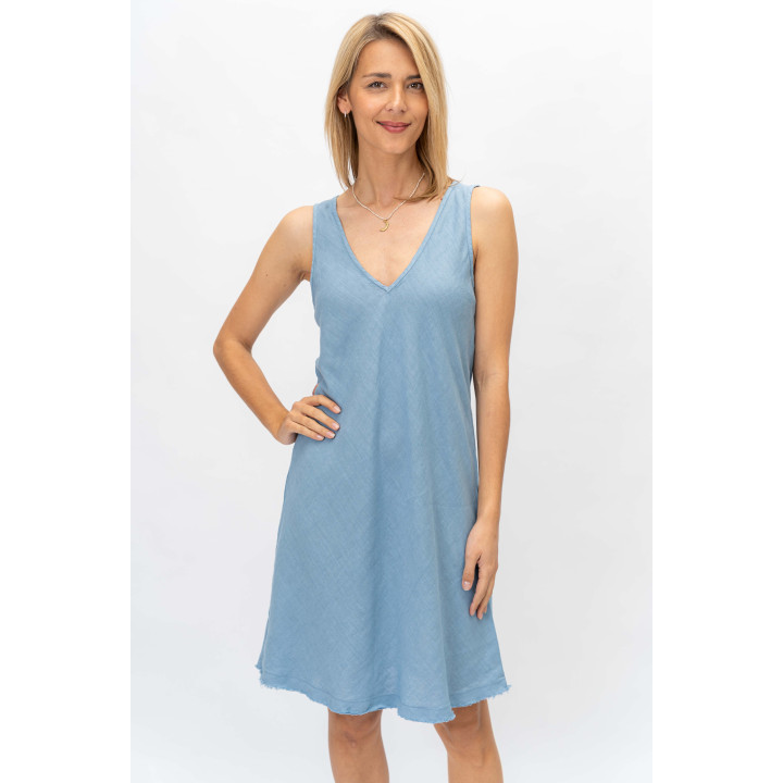 Linen V Neck Dress