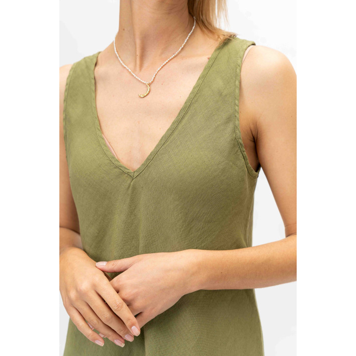 Linen V Neck Dress