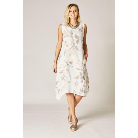 Flowers printed Balloon linen dress