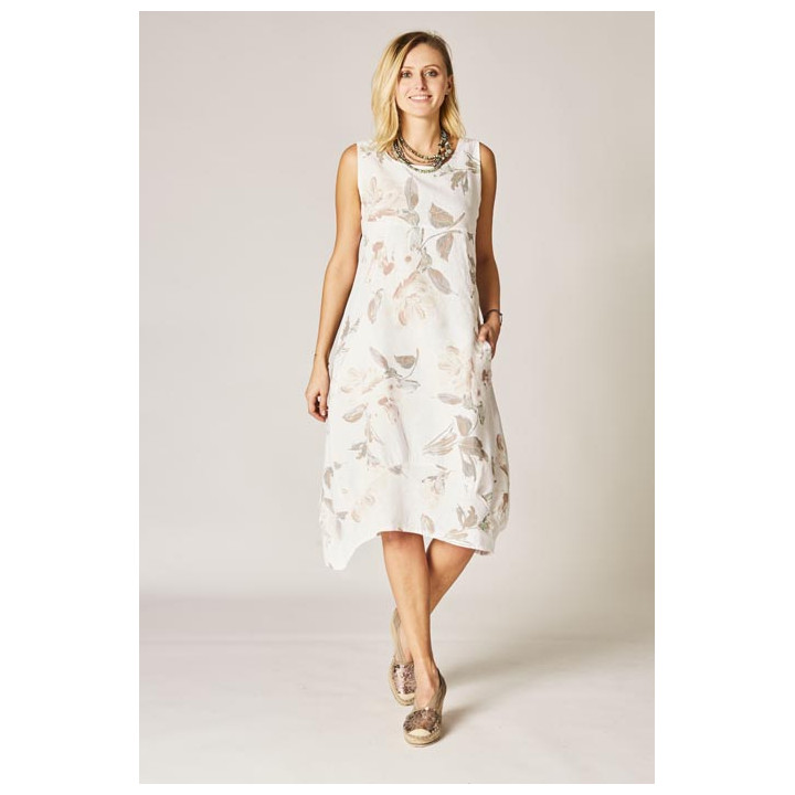 Flowers printed Balloon linen dress