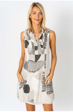 "Circle Print" Linen Dress