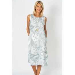 Printed Raw Edge Linen Dress