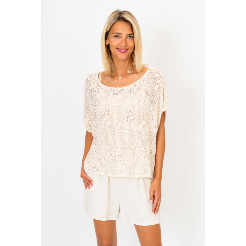 Flowers sequins mesh Blouse