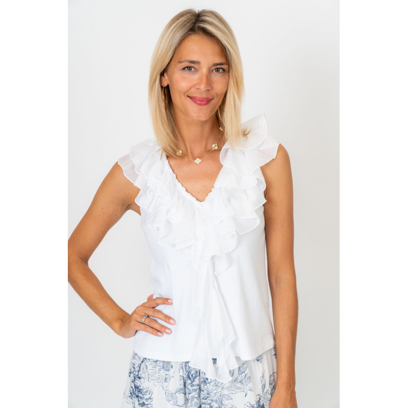 Sleeveless shirt Ruffle Neckline