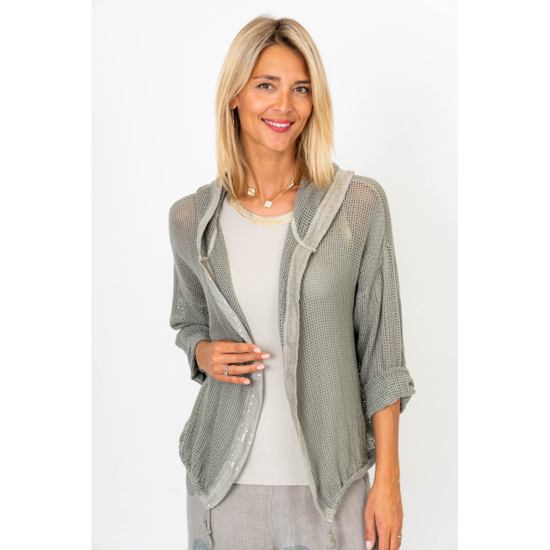 Hoodie Mesh Jacket with Sequins Details