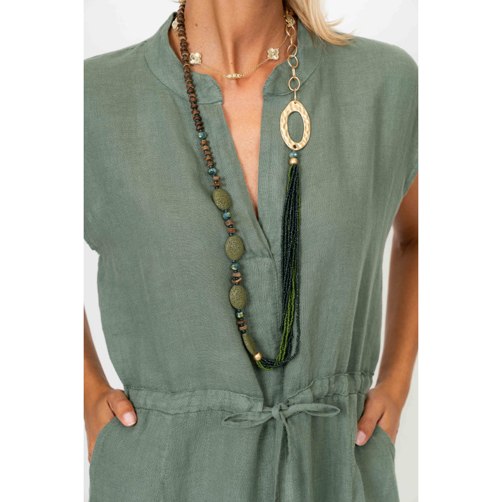 Cinched Waist Linen Dress W/Pockets