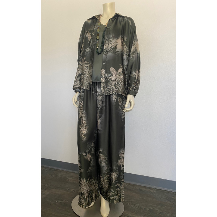 Satin Printed Shirt  – Botanical Forest Design