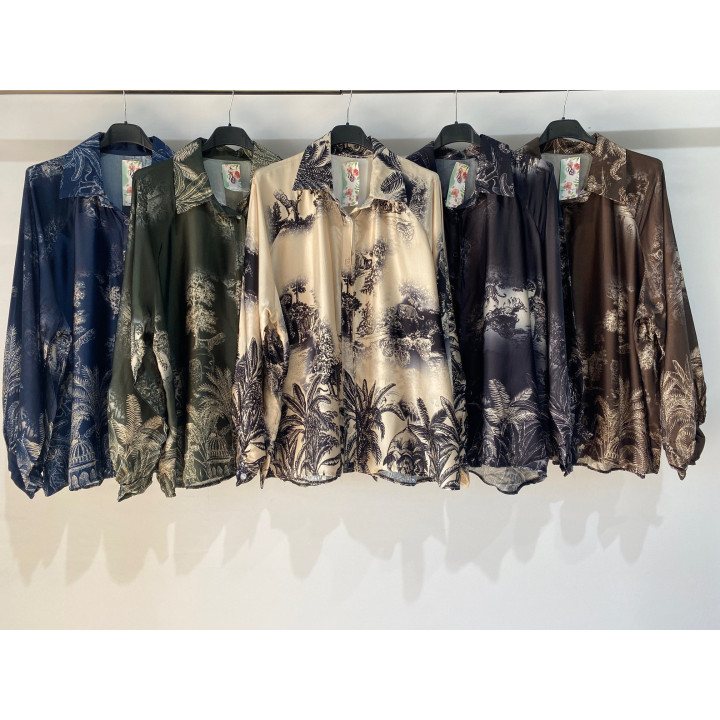 Satin Printed Shirt  – Botanical Forest Design