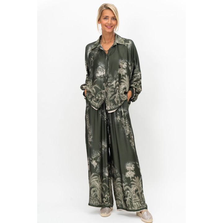 Satin Printed Shirt  – Botanical Forest Design