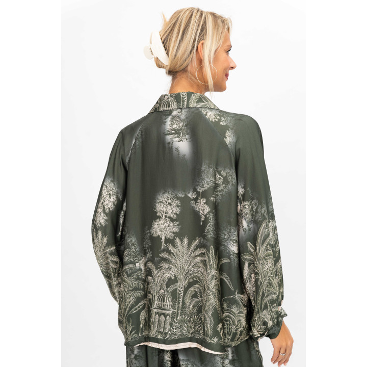 Satin Printed Shirt  – Botanical Forest Design