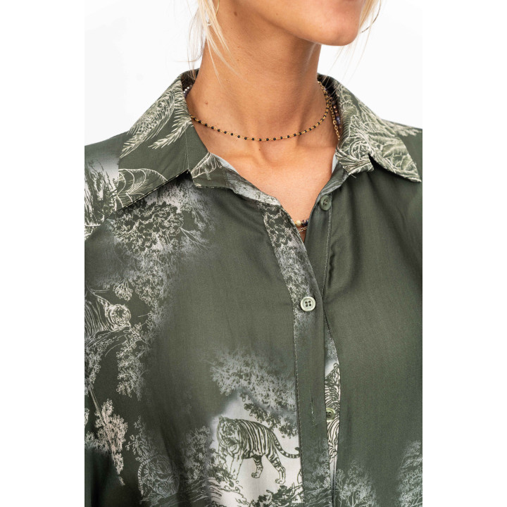 Satin Printed Shirt  – Botanical Forest Design