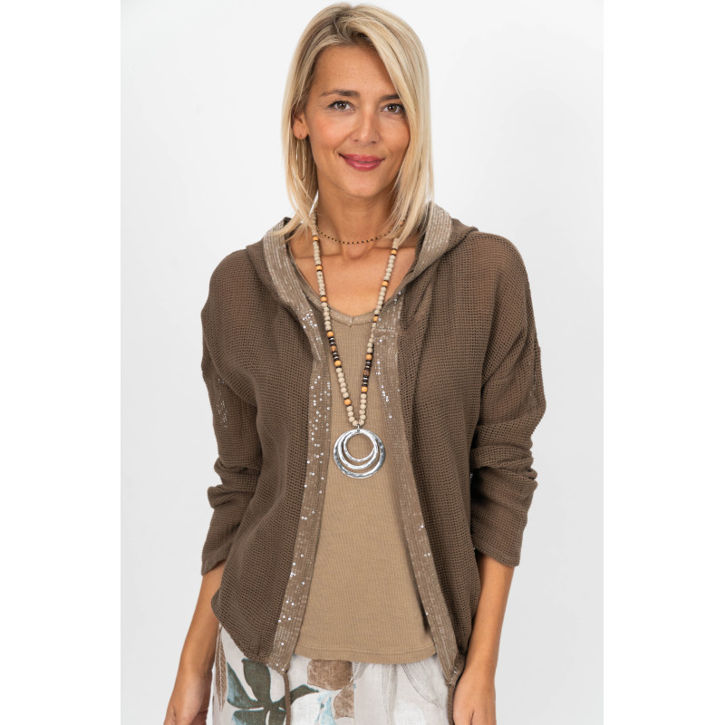 Hoodie Mesh Jacket with Sequins Details