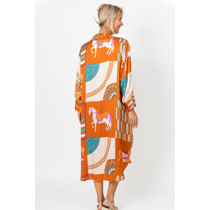 Printed Satin Dress – Horse & Geometric Pattern