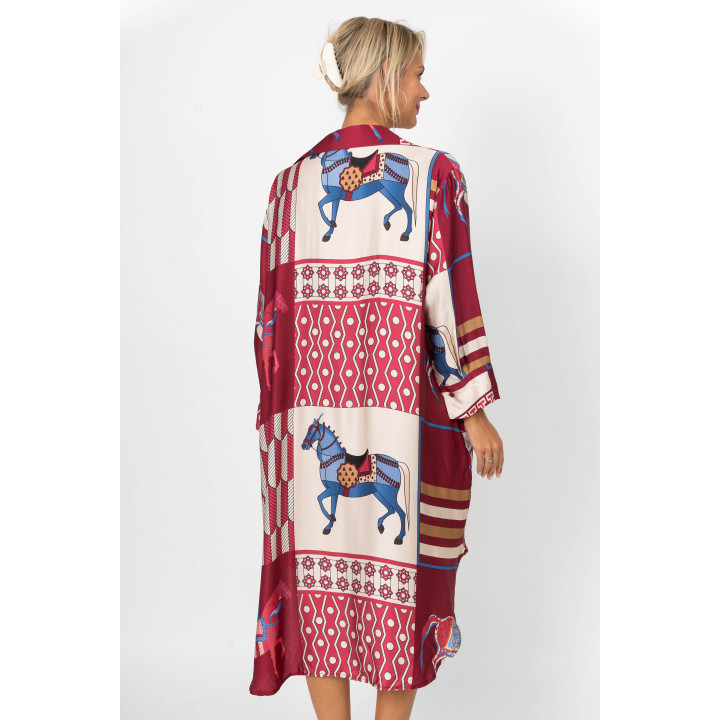 Printed Satin Dress – Horse & Geometric Pattern