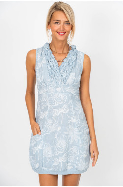 Linen Flower Print Ruffle...