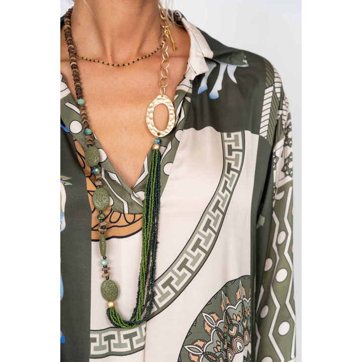 Printed Satin Dress – Horse & Geometric Pattern