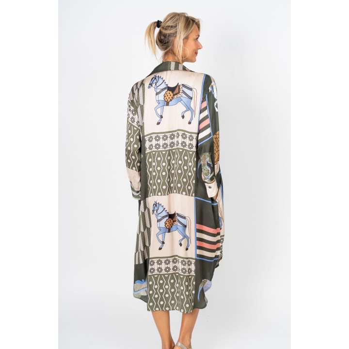 Printed Satin Dress – Horse & Geometric Pattern