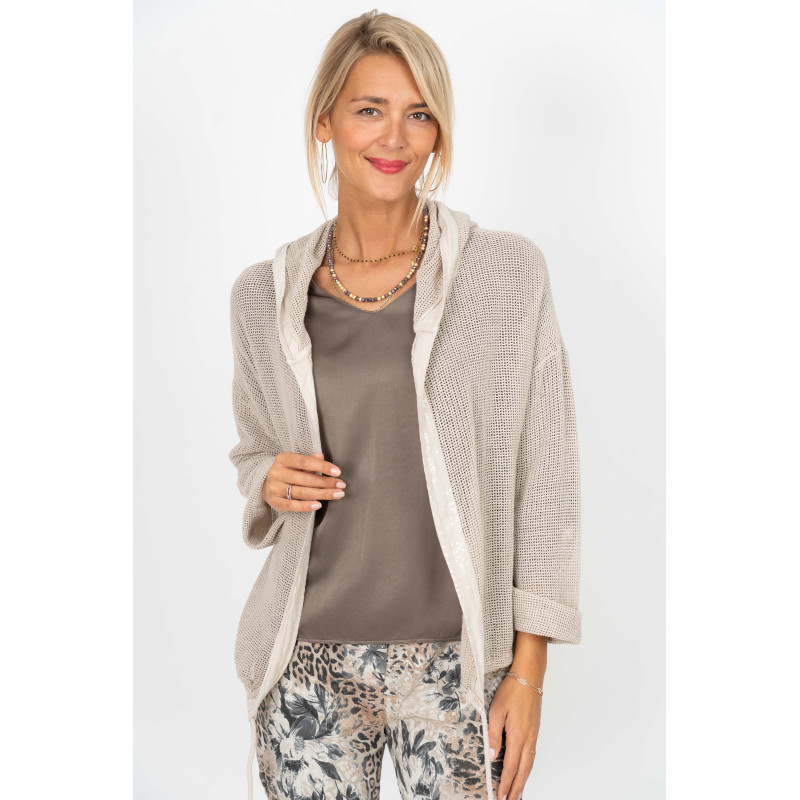 Hoodie Mesh Jacket with Sequins Details