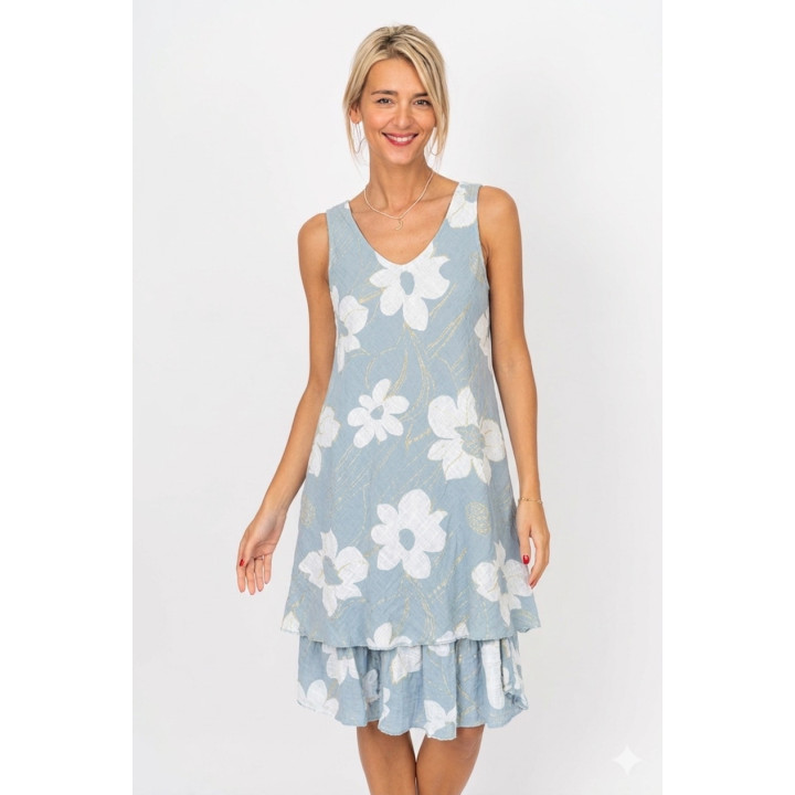 Gold Flowers Printed Sleeveless Dress