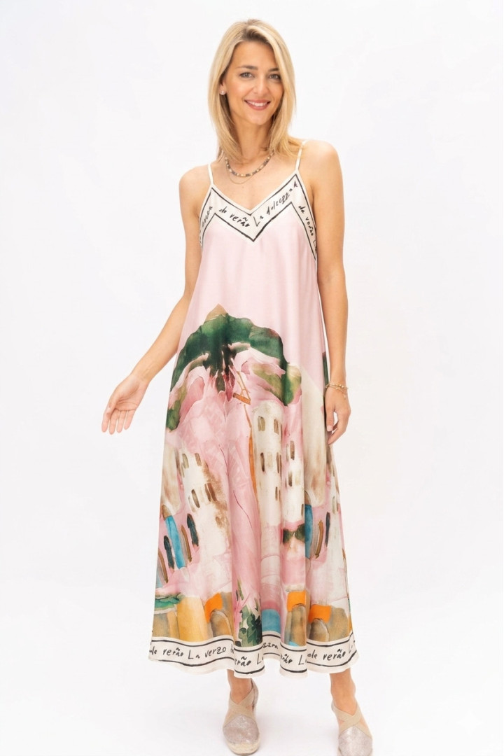 Spag Strap Italian Village Satin Dress