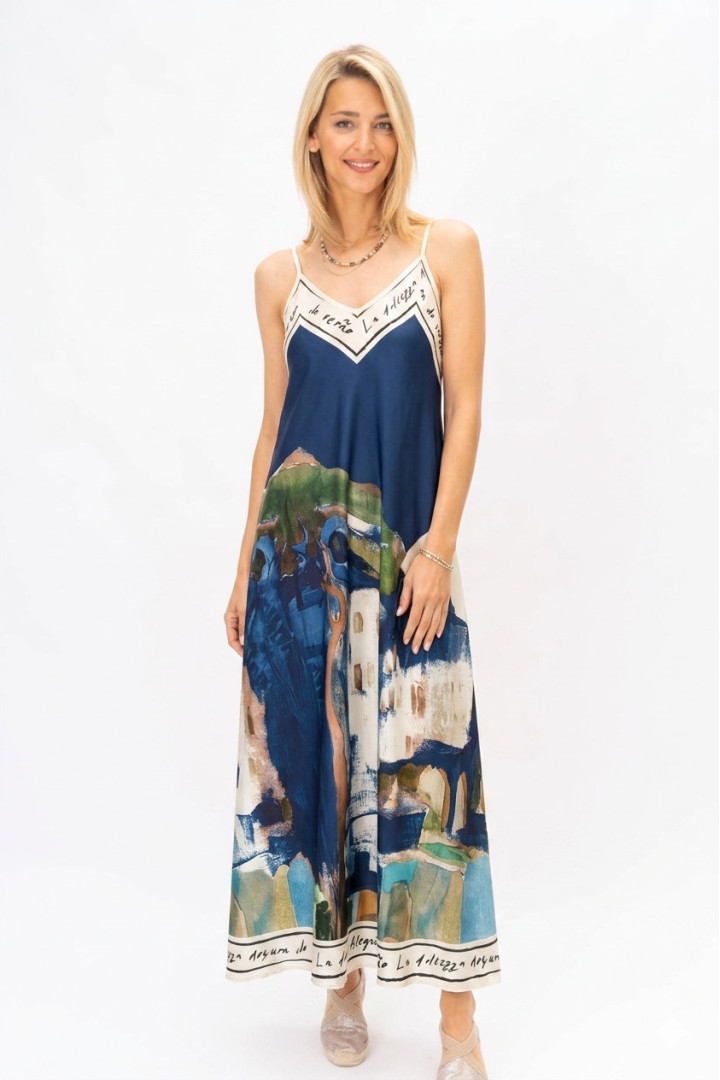 Spag Strap Italian Village Satin Dress