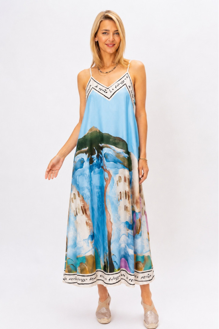 Spag Strap Italian Village Satin Dress