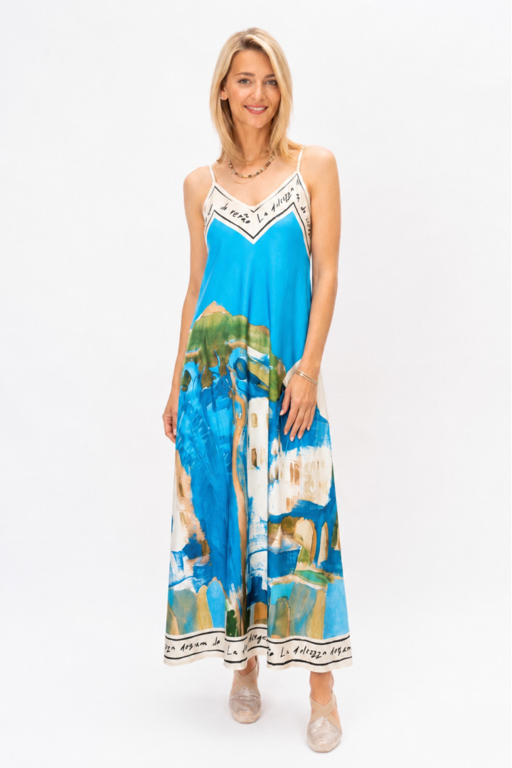Spag Strap Italian Village Satin Dress