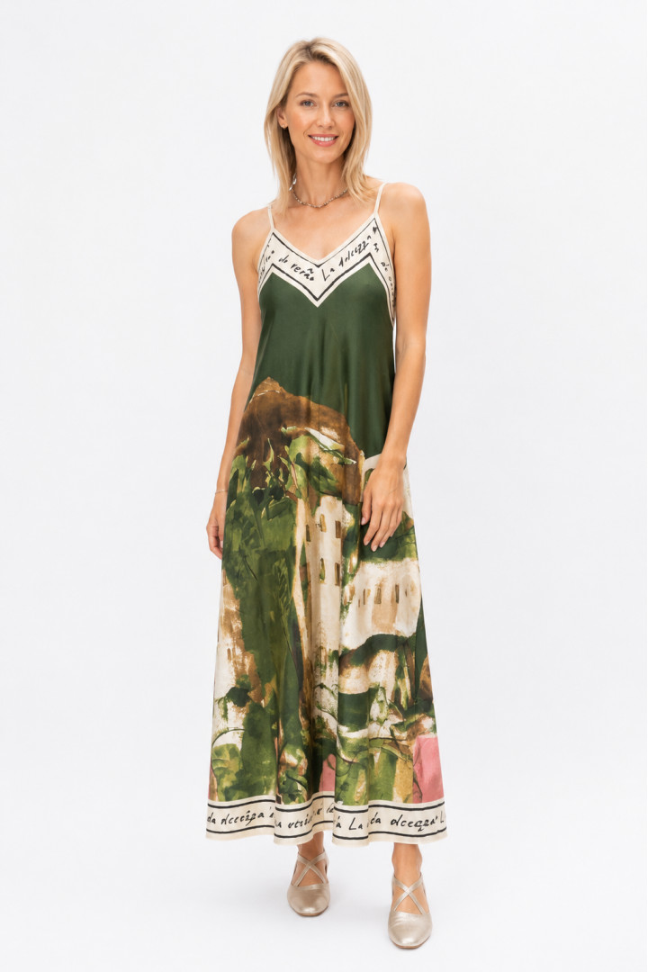 Spag Strap Italian Village Satin Dress