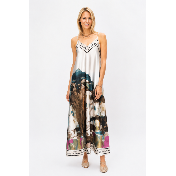 Spag Strap Italian Village Satin Dress