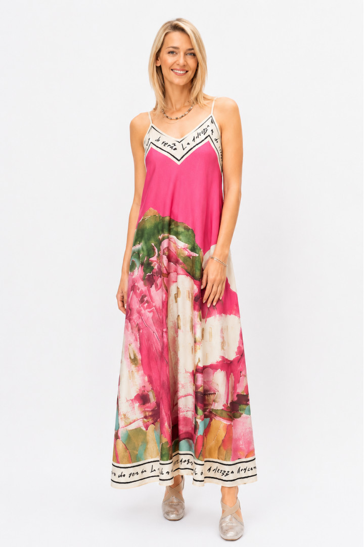 Spag Strap Italian Village Satin Dress