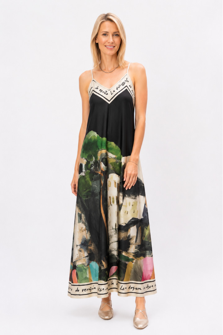 Spag Strap Italian Village Satin Dress