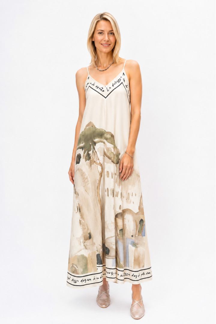 Spag Strap Italian Village Satin Dress