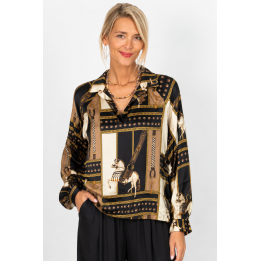 Horse and Belt Satin Blouse